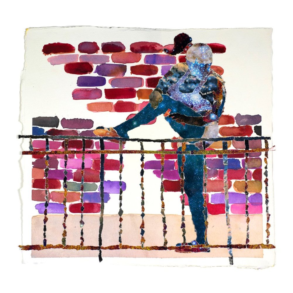 Woman Shaving on 2nd Floor Walkway Collage Giclee